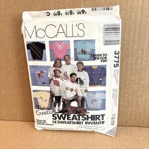 McCall's Sewing Pattern 3775 sweatshirt Unisex XS to XL-Uncut